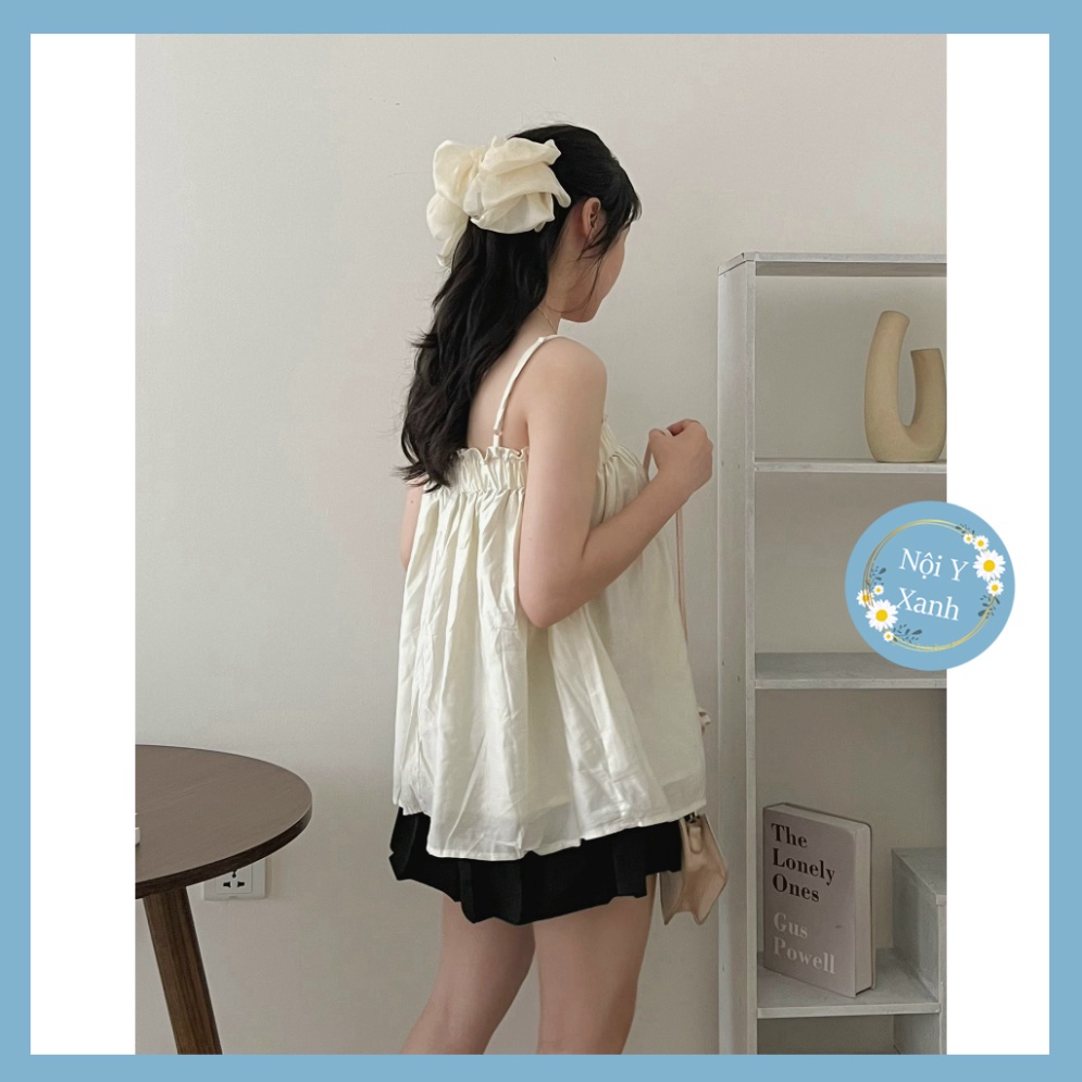 Áo Hai Dây Lụa Nhún Ngực Quảng Châu, Dáng Basic, Freesize Dưới 60kg, Hàng Loại 1 nội y xanh chất đẹp