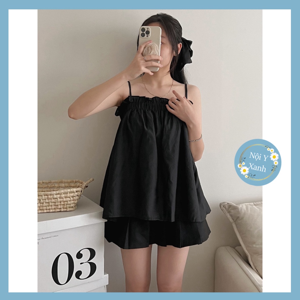 Áo Hai Dây Lụa Nhún Ngực Quảng Châu, Dáng Basic, Freesize Dưới 60kg, Hàng Loại 1 nội y xanh chất đẹp