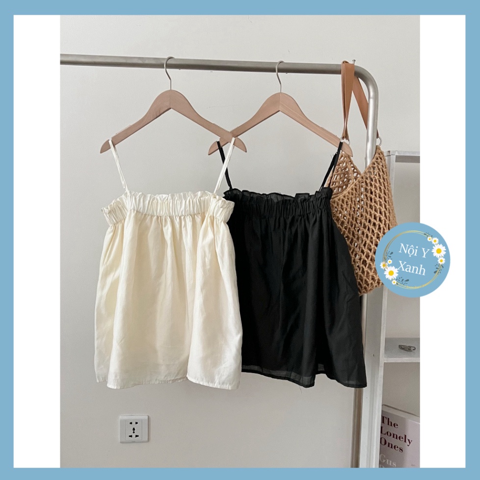 Áo Hai Dây Lụa Nhún Ngực Quảng Châu, Dáng Basic, Freesize Dưới 60kg, Hàng Loại 1 nội y xanh chất đẹp