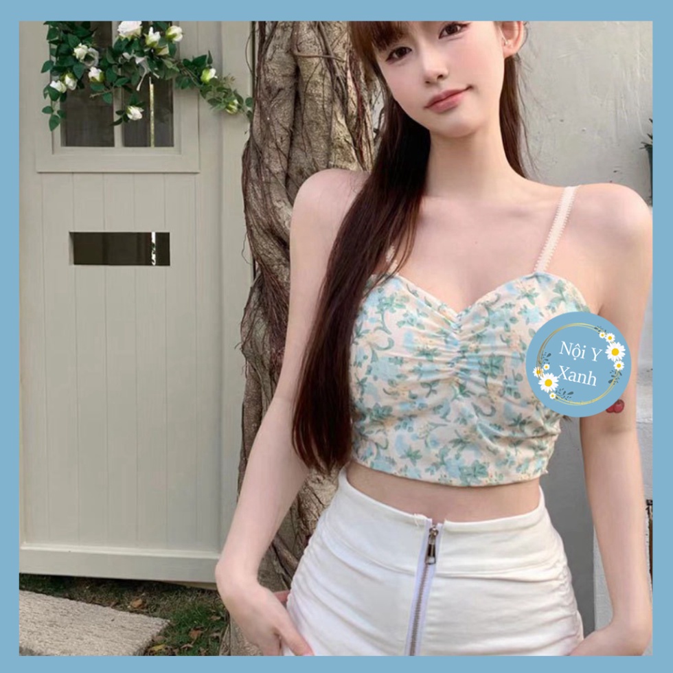 Áo Bra Croptop Hai Dây Cổ Chữ V Họa Tiết Hoa Ngọt Ngào Phong Cách Hàn Quốc Cho Nữ 387 nội y xanh chất đẹp