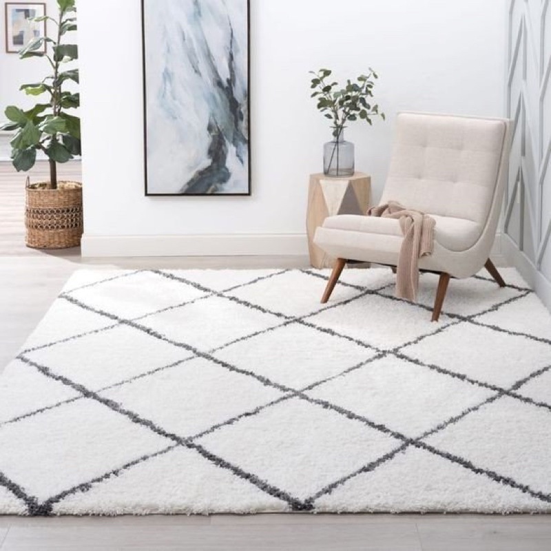 Thảm lông cừu nhân tạo Cashmere hoạ tiết kẻ sọc phong cách tối giản Minimalist