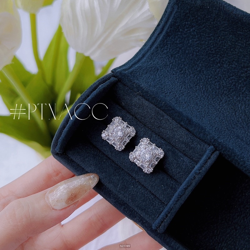 Bông tai, khuyên tai nữ đính full đá paguet form vuông sang trọng .PTNACC.