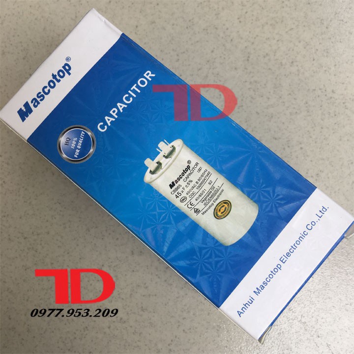 Tụ điều hòa MASCOTOP 45uF, CAPA quạt đuôi nóng, CAPACITOR MASCOTOP