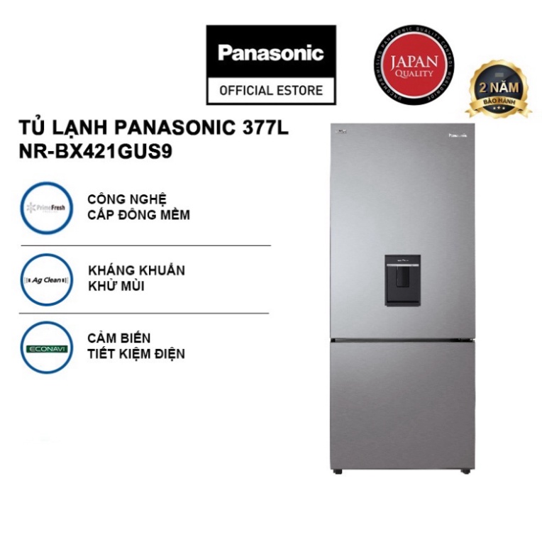cam kết chính hãng Miễn phí ship Tủ lạnh Panasonic Ngăn đông mềm diệt khuẩn 377L NR-BX421GUS9 - Mặt thép - BH 2 năm (má