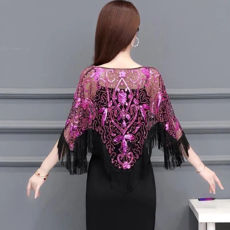 Áo Choàng Mỏng Chống Nắng Phối Tua Rua Phong Cách Phương Tây Cho Nữ