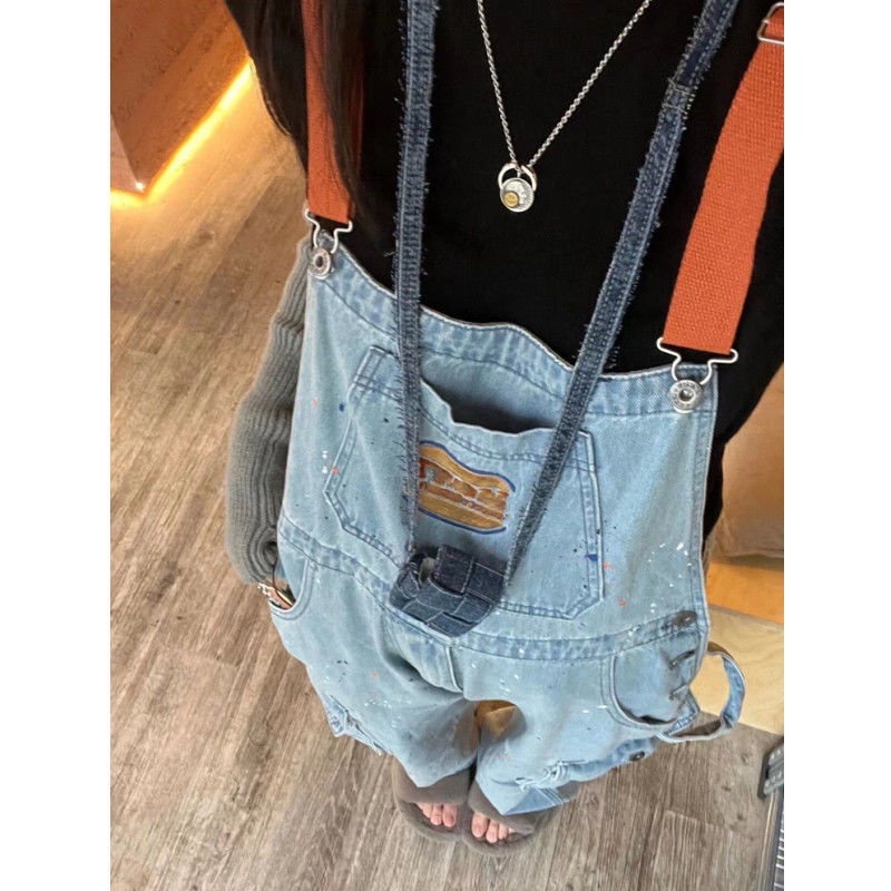 Jiashucheng Quần Yếm Denim Dáng Suông Rộng Thêu Họa Tiết Thổ Cẩm Thời Trang Xuân Thu Mới Cho Cặp Đôi