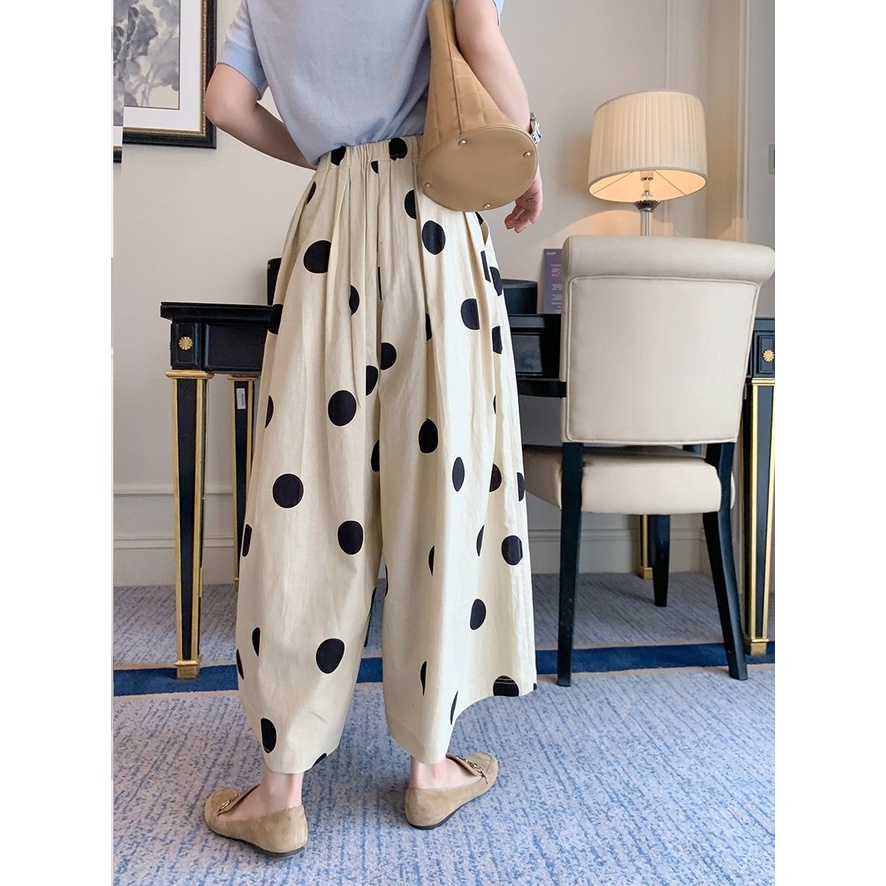 Quần Culottes Ống Rộng Họa Tiết Chấm Bi Màu Đen Phong Cách Nhật Bản Thời Trang Mùa Thu 2022 Cho Nữ