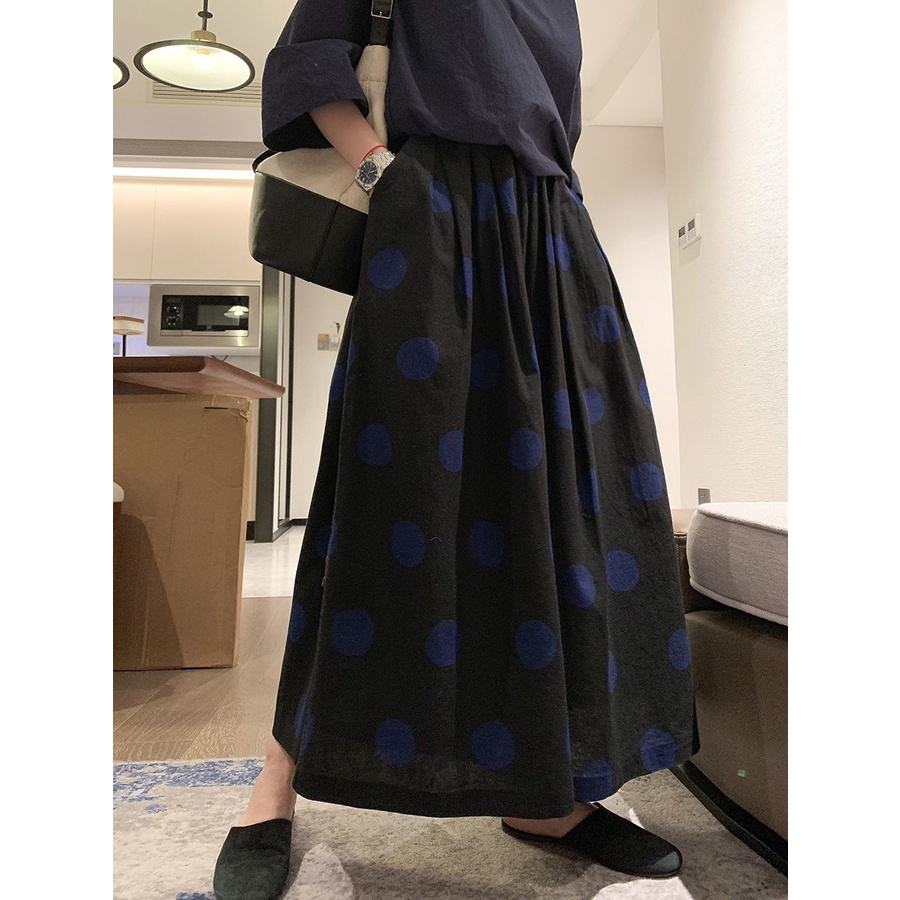 Quần Culottes Ống Rộng Họa Tiết Chấm Bi Màu Đen Phong Cách Nhật Bản Thời Trang Mùa Thu 2022 Cho Nữ