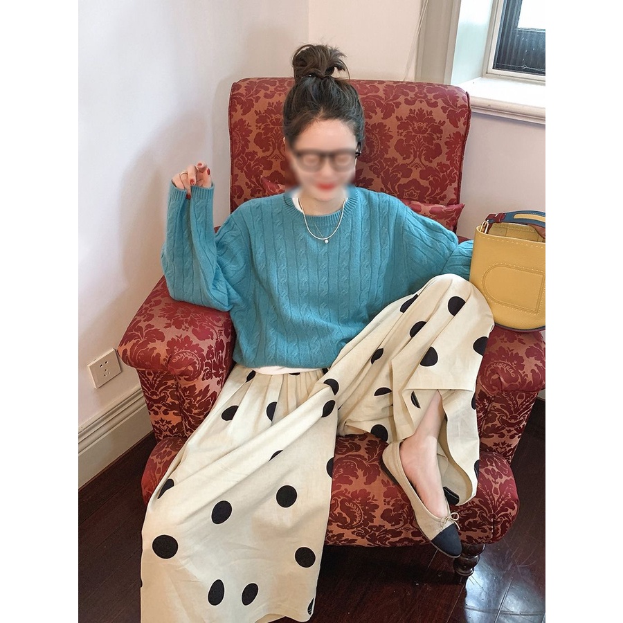 Quần Culottes Ống Rộng Họa Tiết Chấm Bi Màu Đen Phong Cách Nhật Bản Thời Trang Mùa Thu 2022 Cho Nữ