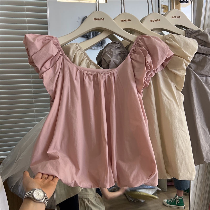 Jiashucheng Áo Sơ Mi Tay Bay Nhỏ Thiết Kế Mới Mùa Hè 2023 Phong Cách Niche Influencer Ngọt Ngào Cho Nữ