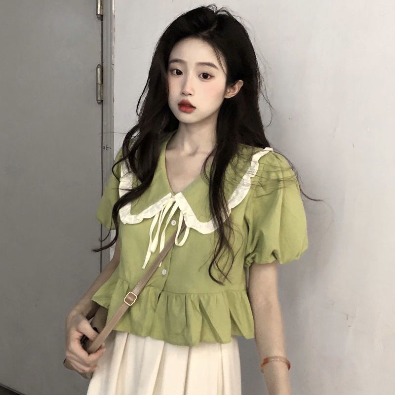 Jiashucheng Áo Sơ Mi Tay Phồng Ngắn Phong Cách Pháp Thời Trang Mùa Hè Xinh Xắn Cho Nữ