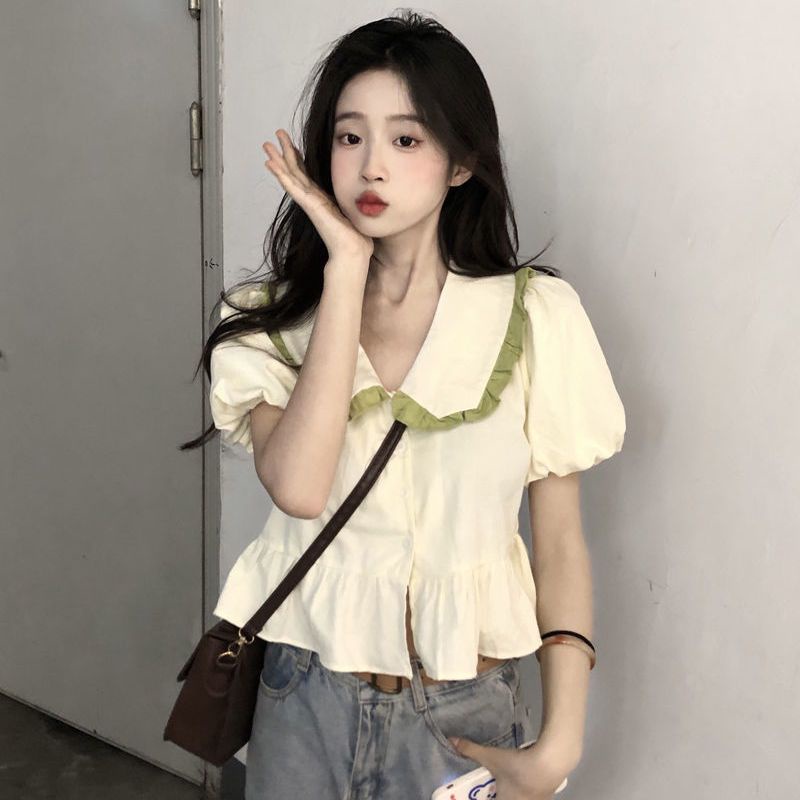 Jiashucheng Áo Sơ Mi Tay Phồng Ngắn Phong Cách Pháp Thời Trang Mùa Hè Xinh Xắn Cho Nữ