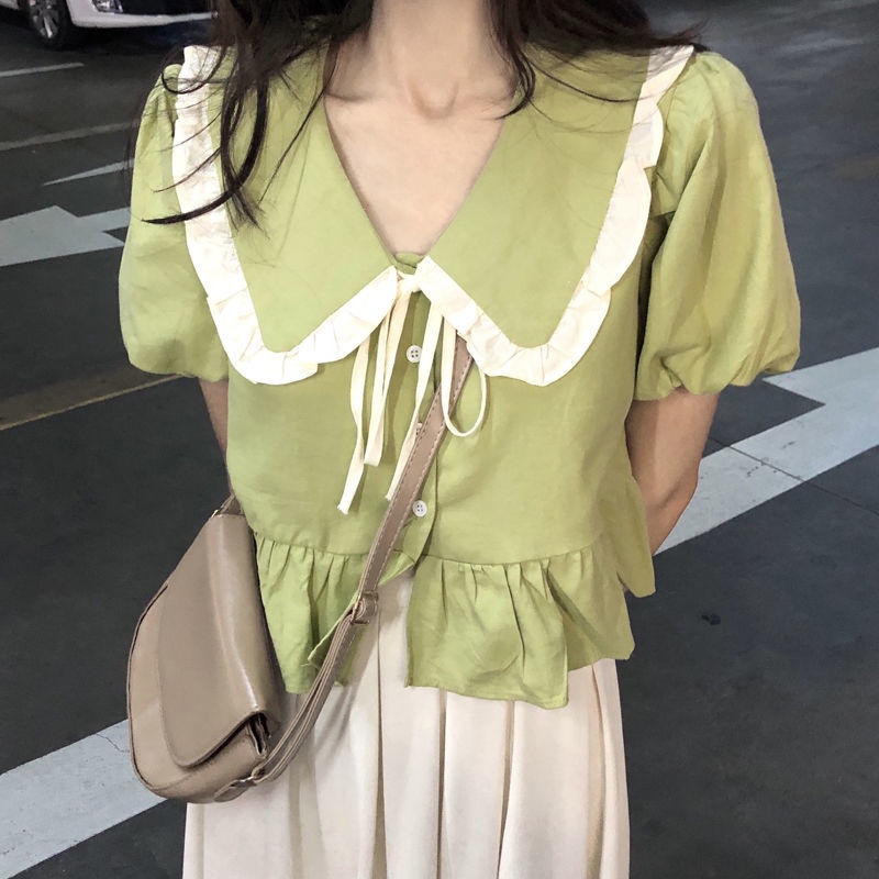 Jiashucheng Áo Sơ Mi Tay Phồng Ngắn Phong Cách Pháp Thời Trang Mùa Hè Xinh Xắn Cho Nữ