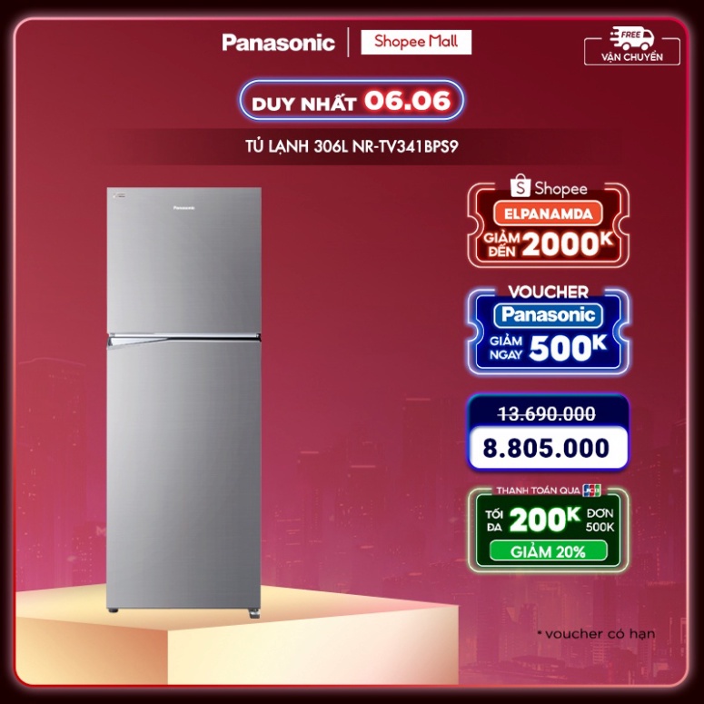 KM Tủ lạnh Panasonic 2 cánh ngăn đá trên NR-TV341BPS9 - Bảo hành 2 năm chatluong