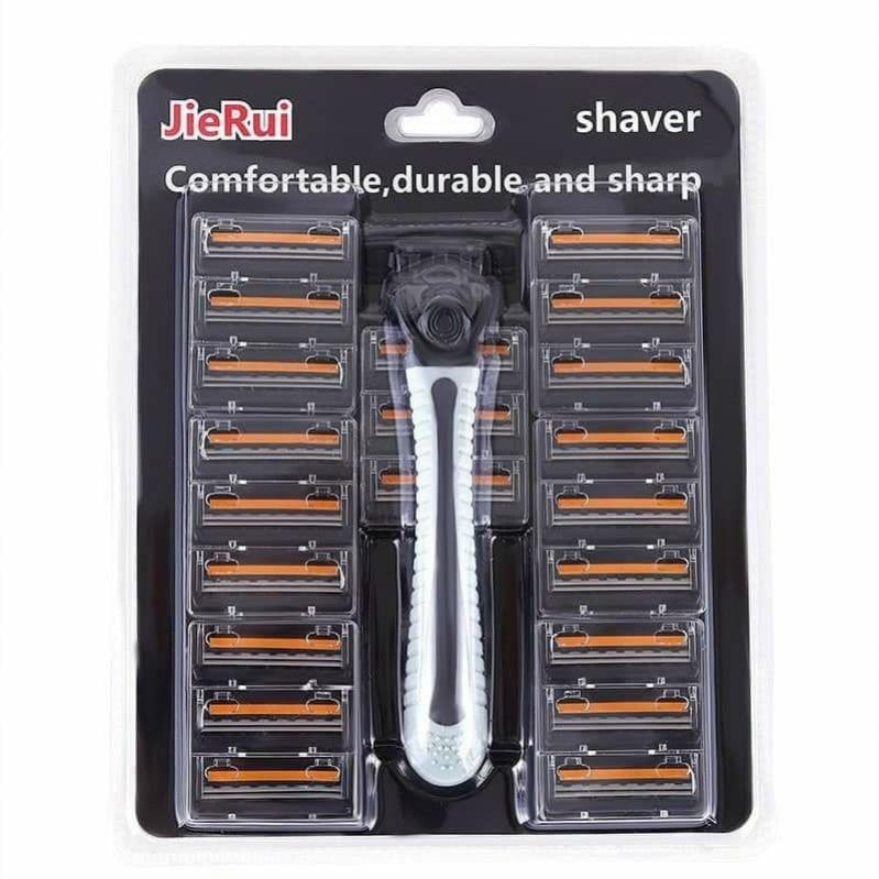 Combo Dao cạo râu JIERUI 3 lưỡi của Đức (1dao 21 đầu) - Lưỡi dao cạo được bao phủ bởi chất titan, khong gây kích ứng da