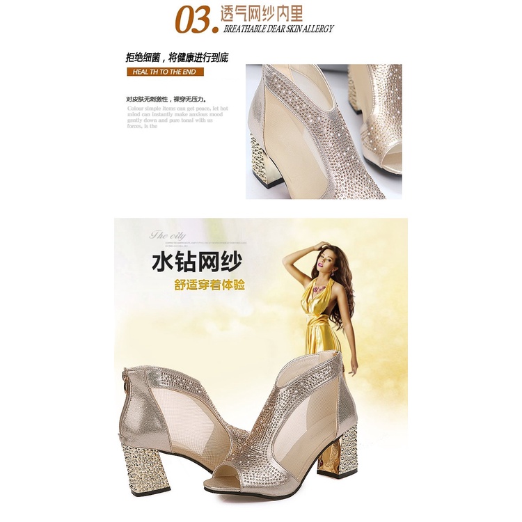 Giày Cao Gót Hở Mũi Phối Lưới Đính Đá Thời Trang Mùa Xuân Quyến Rũ Cho Nữ