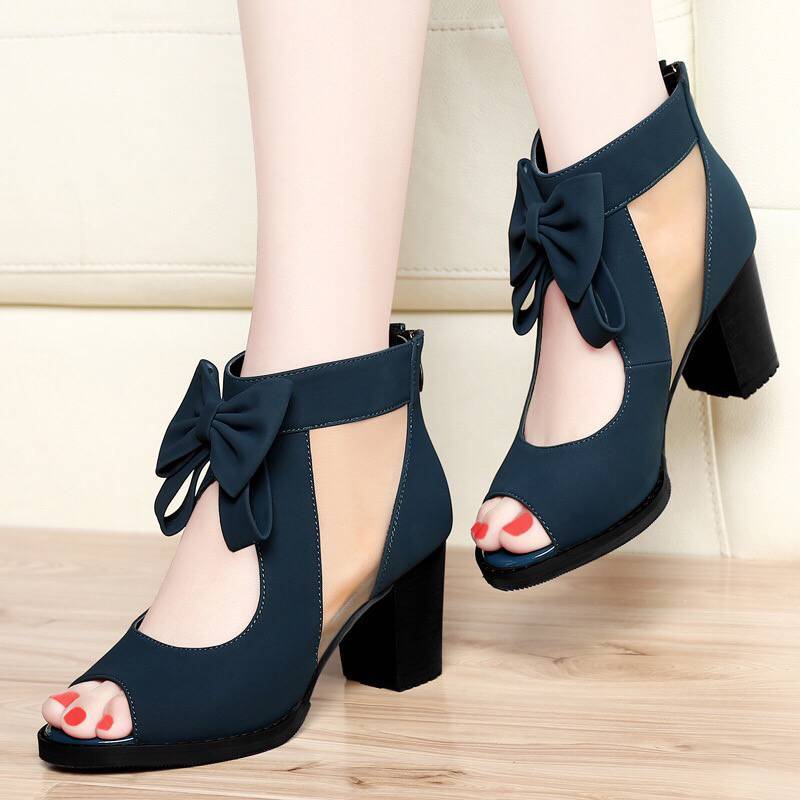 Giày Cao Gót Hở Mũi Phối Lưới Thời Trang Mùa Hè 2020 Cho Nữ