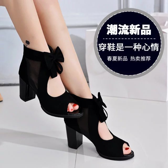 Giày Cao Gót Hở Mũi Phối Lưới Thời Trang Mùa Hè 2020 Cho Nữ