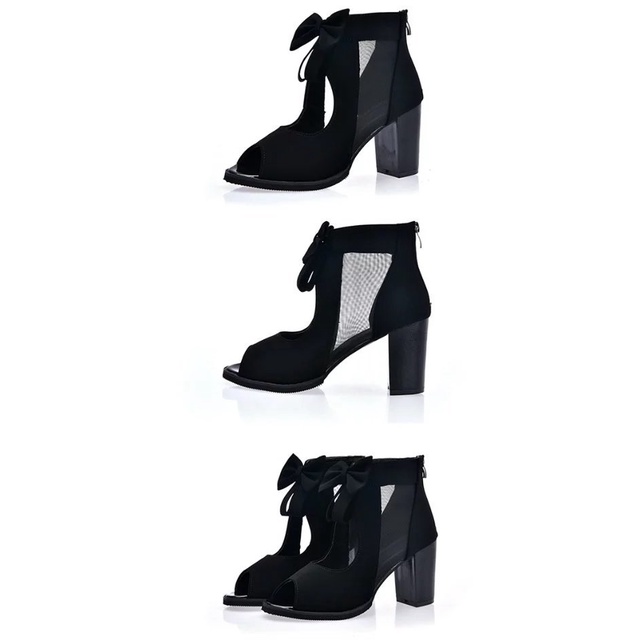 Giày Cao Gót Hở Mũi Phối Lưới Thời Trang Mùa Hè 2020 Cho Nữ