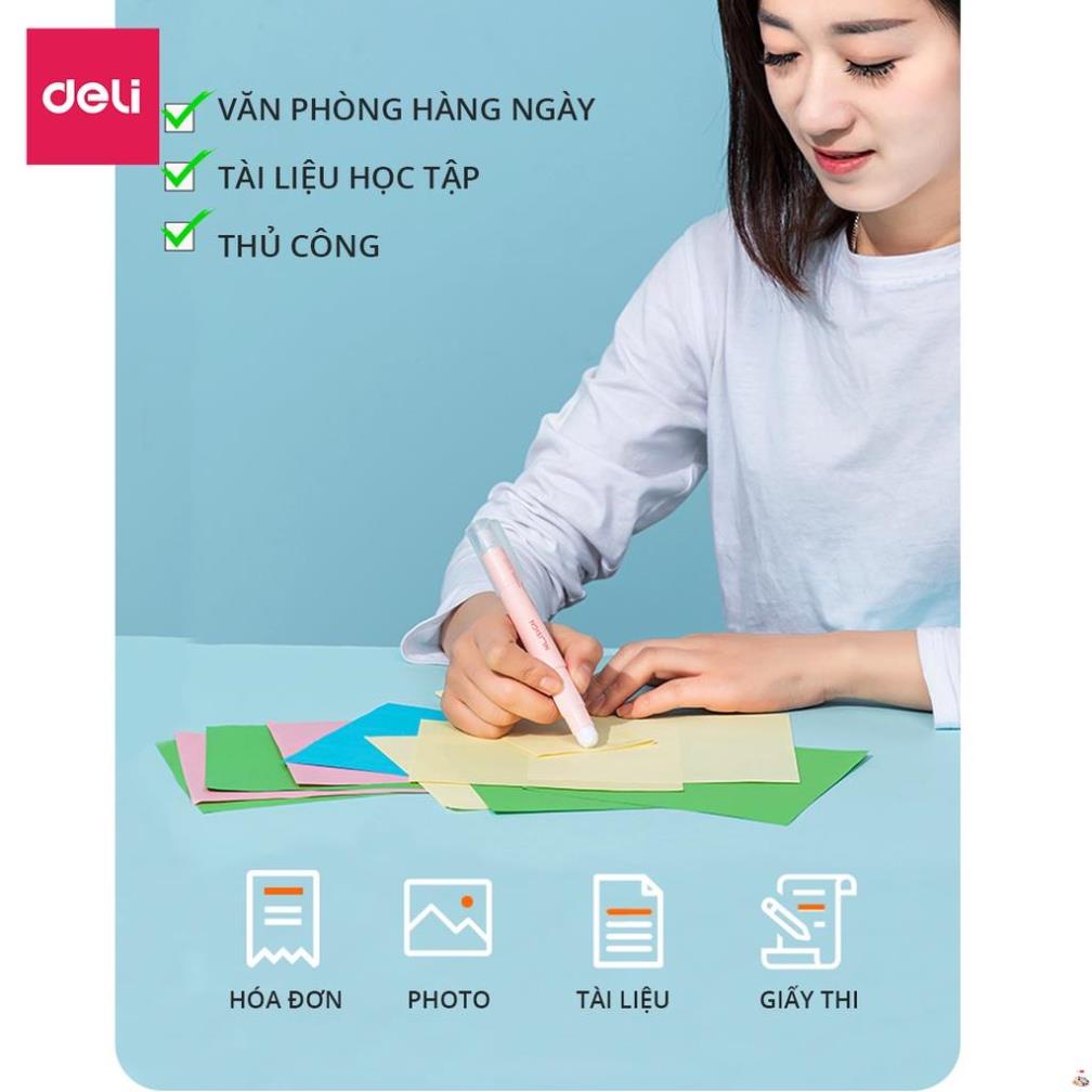 Hồ keo khô dạng bút Deli - Hồng/Xanh dương - 1 chiếc - Keo trong suốt, bám dính - Màu sắc trang nhã ,