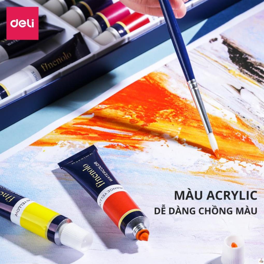 Màu nước cao cấp dạng tuýp 5ml Deli - 12/24 màu Tô Tranh Đất Sét Đất Nặn Tự Khô Vẽ Túi Vải Tote Quần Áo DIY Giày ,