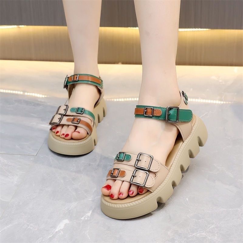 Giày Sandal Đế Xuồng Dày Bằng Da Thật Thời Trang Mùa Hè 2023 Phong Cách Cổ Tích Dành Cho Bạn Nữ