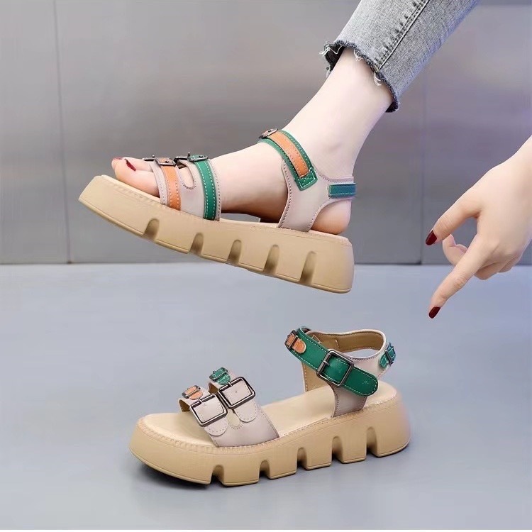Giày Sandal Đế Xuồng Dày Bằng Da Thật Thời Trang Mùa Hè 2023 Phong Cách Cổ Tích Dành Cho Bạn Nữ
