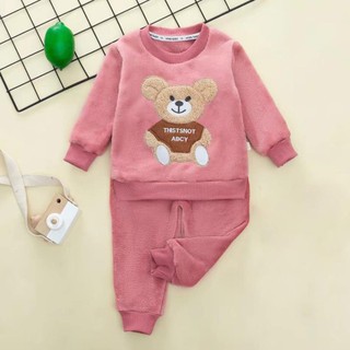 Bộ đồ ngủ lông cho bé, bộ lông gấu thêu hàng quảng châu , có tủi quần mềm mịn không rụng lông cho MẸ từ 43-60kg
