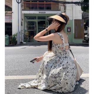 Đầm maxi 2 dây hoa đen trắng