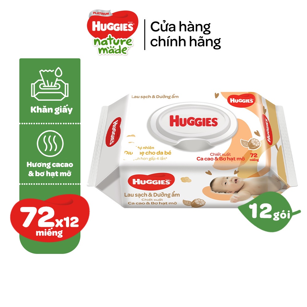 Thùng 12 gói khăn giấy ướt có mùi cho trẻ sơ sinh HUGGIES (Gói 72 tờ)