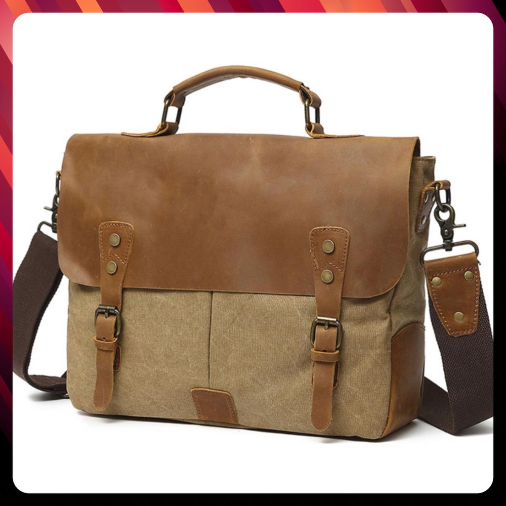 Túi Canvas Phối Da Bò