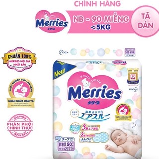 Tã bỉm dán merries hàng nội địa nhật size newborn cho bé dưới 5kg, 90 miếng