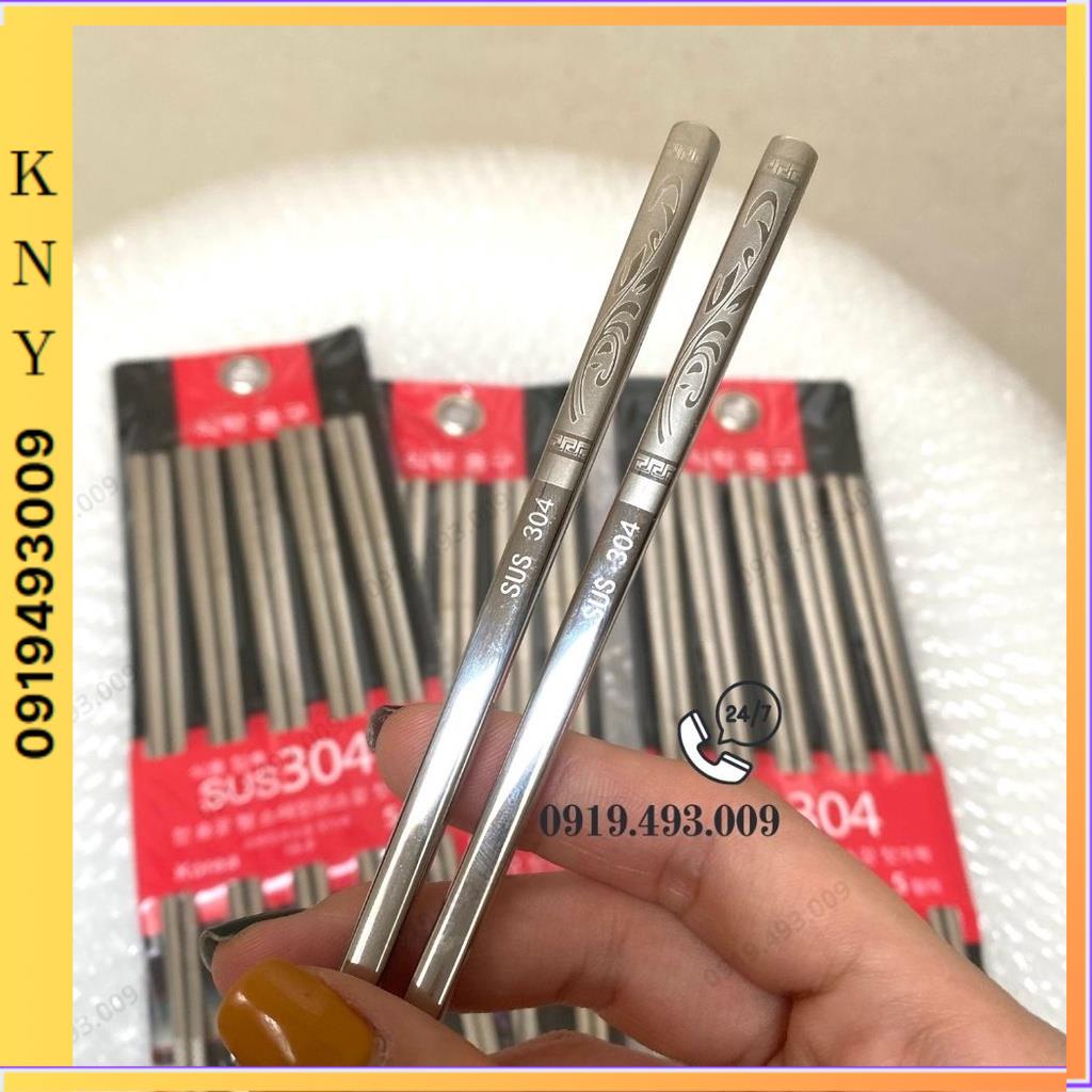 Đũa inox 304 hàn quốc chống trơn trượt cao cấp bộ 5 và 10 đôi