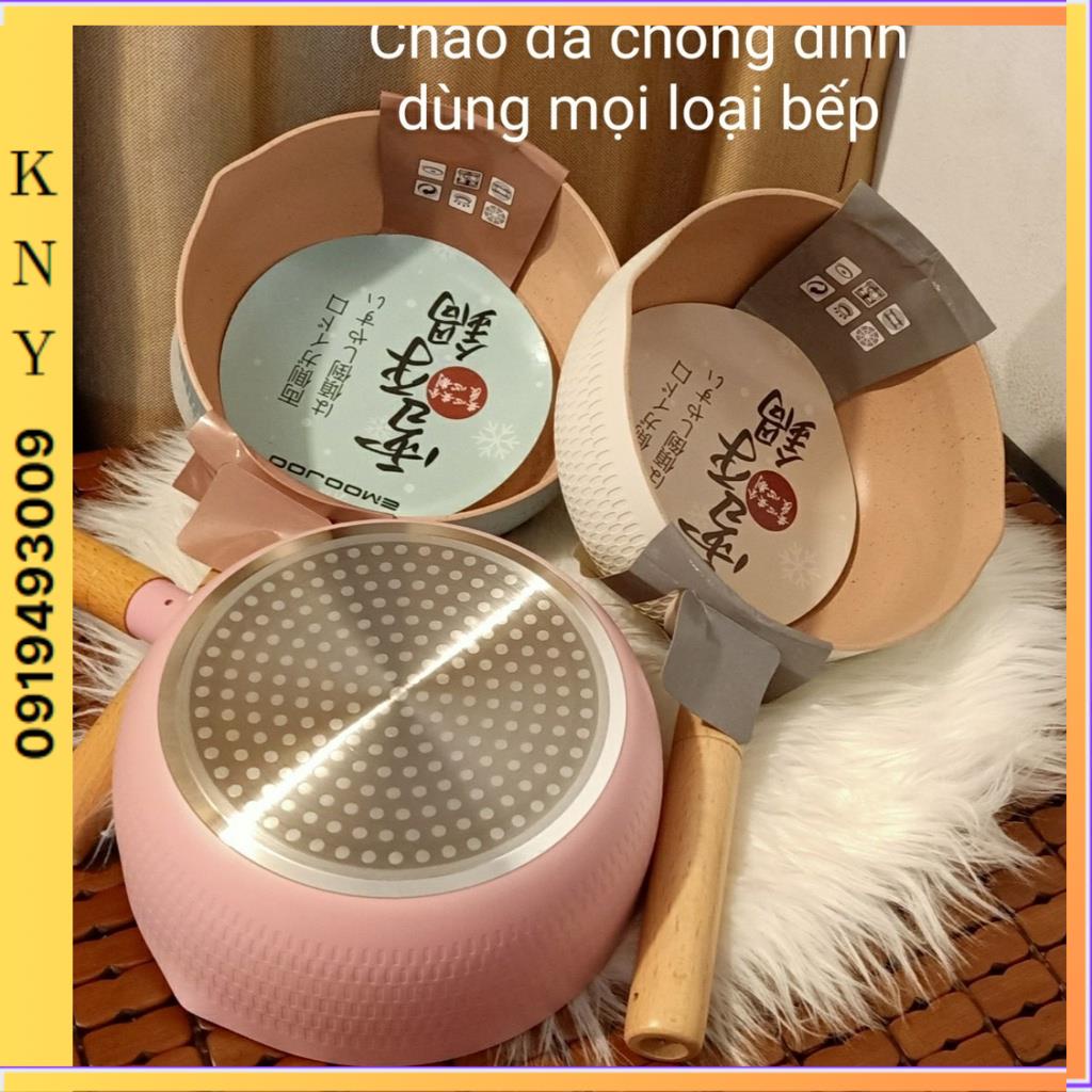 Chảo chống dính bếp từ sâu lòng vân đá 18cm dùng cho mọi loại bếp , Chảo đá chống dính bếp điện cao cấp