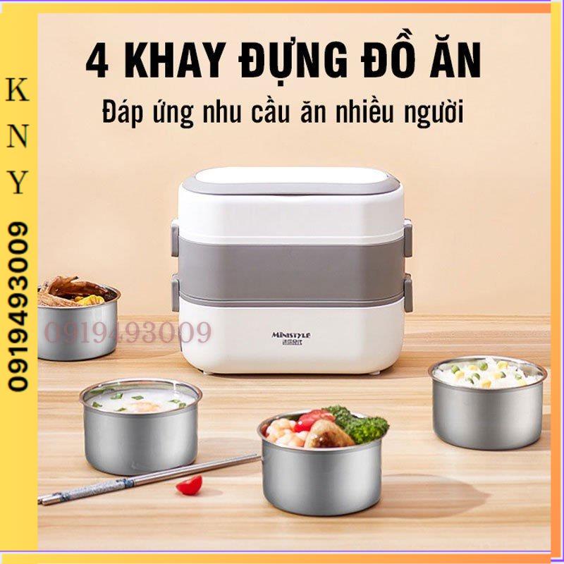 Hộp Cơm Cắm Điện Văn Phòng 2 Tầng 4 Bát inox Giữ Nhiệt, Hâm Nóng Và Tự Nấu Chín Tiện Lợi Nhỏ Gọn, Dễ Mang Theo Đi Làm