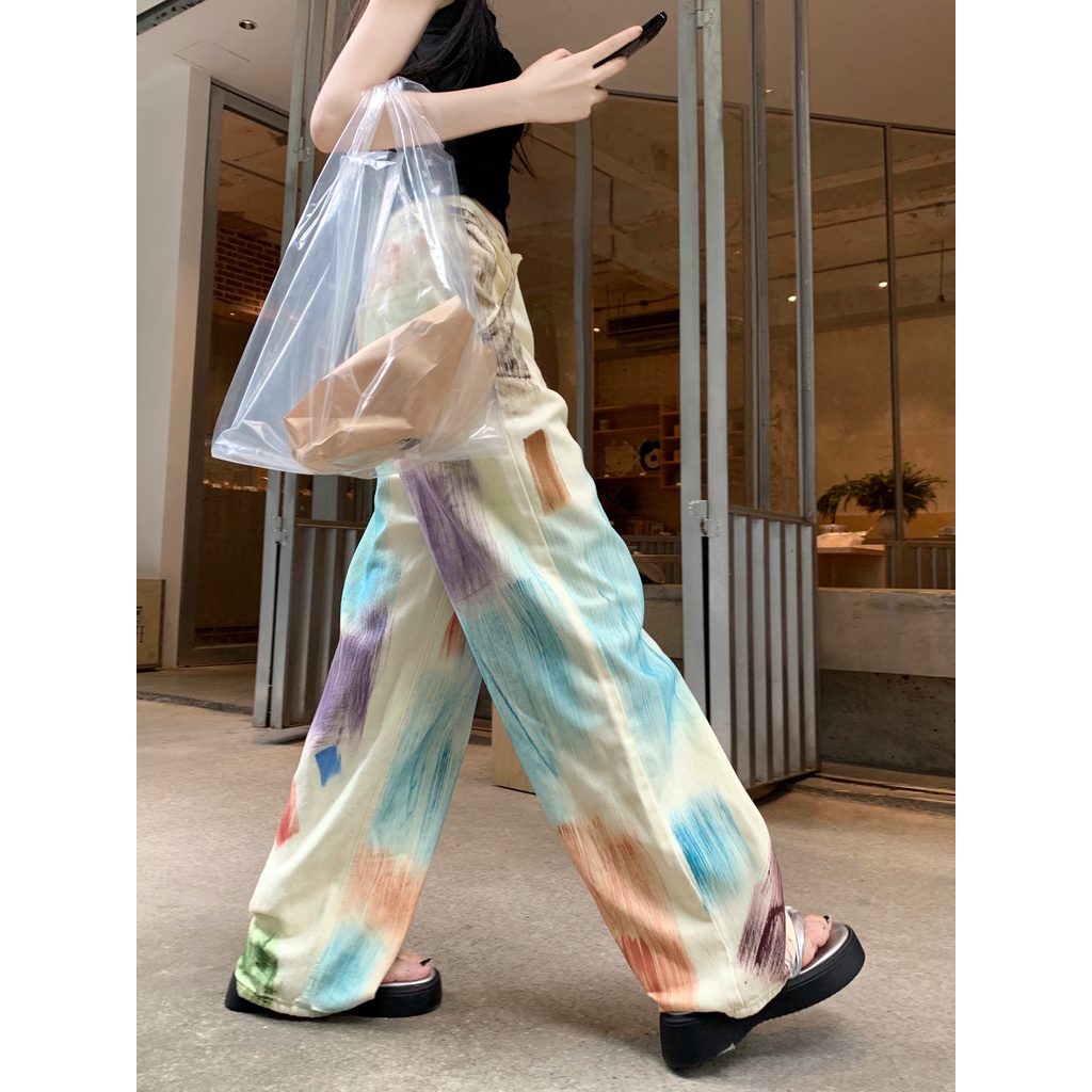 Jiashucheng Quần Jean Nữ Lưng Cao Ống Rộng Phong Cách Mỹ Thời Trang Mùa Hè Mới