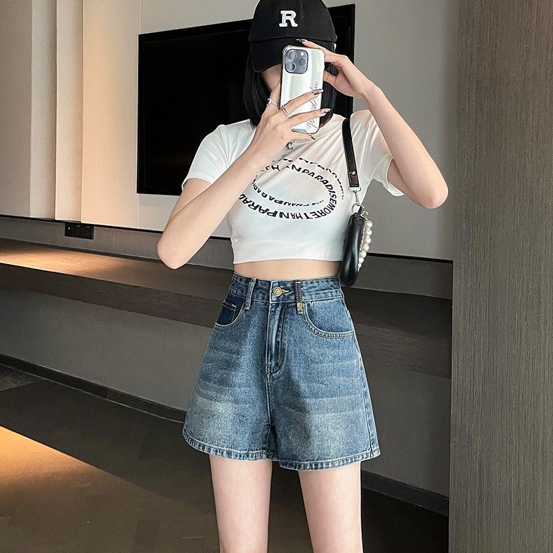 Quần Short Denim Lưng Cao Dáng Chữ a Ống Rộng Phong Cách Thời Trang Mùa Hè Mới Cho Nữ