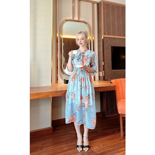 Váy maxi voan tiểu thư vintage sang trọng freesize, đầm maxi dáng dài - Xưởng may Ái Nhi