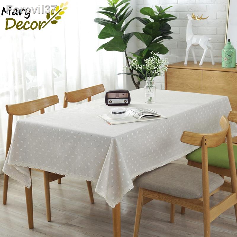 Khăn trải bàn tròn, chữ nhật, oval Quà tặng vải bố linen trang trí nhà cửa giá tốt - Hoa cúc trắng KB-I02