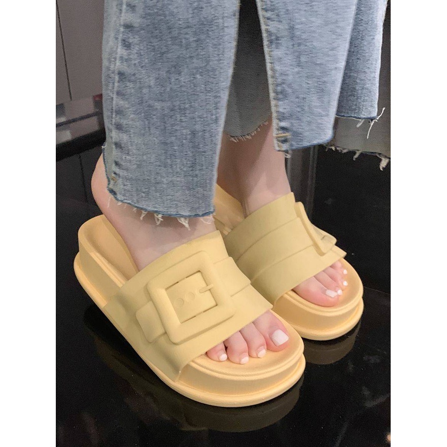 Dép bánh mì đế cao dép lê nữ đế dày chống trượt khóa vuông thời trang