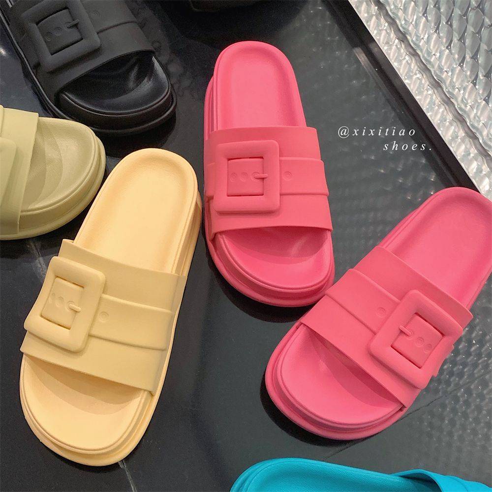 Dép bánh mì đế cao dép lê nữ đế dày chống trượt khóa vuông thời trang