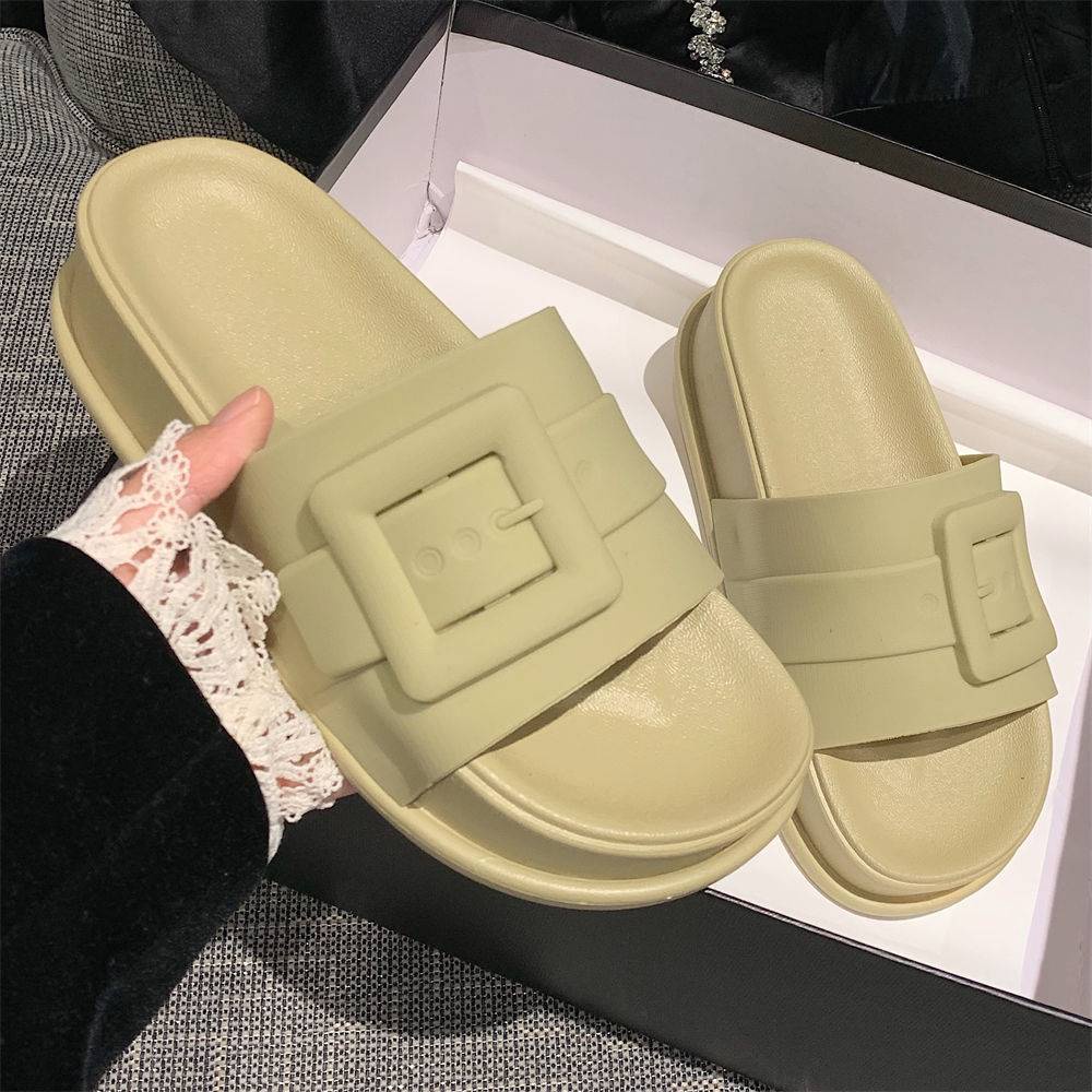 Dép bánh mì đế cao dép lê nữ đế dày chống trượt khóa vuông thời trang