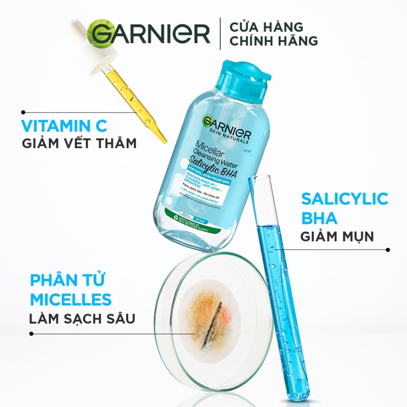 Bộ 2 Nước tẩy trang Garnier Cho Da Dầu Mụn Salicylic BHA Micellar 400ml x 2 (mới)