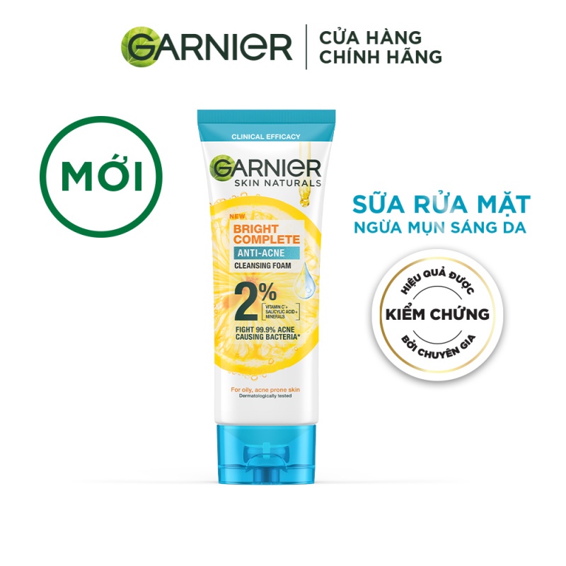 Bộ sản phẩm làm sạch, giảm mụn, dưỡng sáng da Garnier Anti-Acne Serum 30ml &amp; Sữa rửa mặt 3-trong-1 100ml