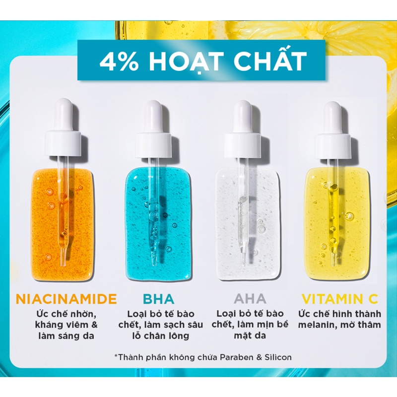 Bộ đôi dưỡng chất cho da dầu mụn Garnier Bright Complete Anti-Acne Serum 4% [Niacinamide, BHA, AHA, Vitamin C] 30mlX2
