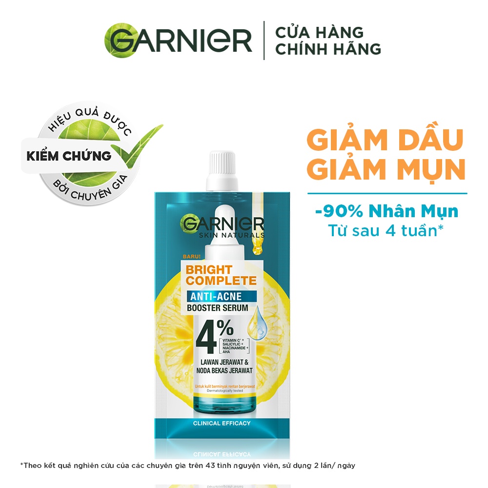 Bộ dưỡng chất ngăn ngừa, giảm mụn mờ thâm dành cho da dầu, mụn Garnier Bright Complete Anti-Acnes Booster Serum