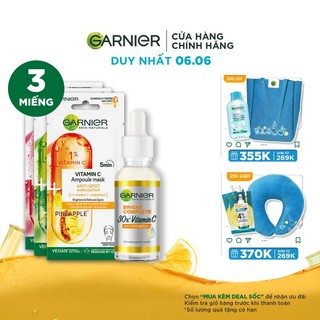 Bộ sản phẩm tinh chất cô đặc chăm da Garnier Serum 30ml x 3 Garnier Masks 15g