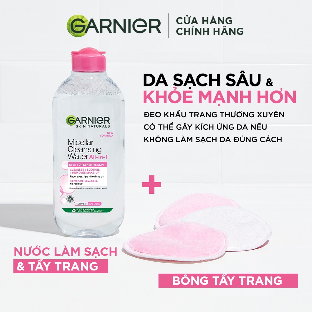 Bộ 2 nước làm sạch và tẩy trang cho da nhạy cảm (nắp hồng) Garnier 400ml x 2