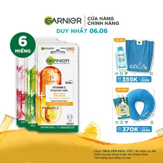 Bộ 6 mặt nạ tinh chất giúp làm sạch sâu, giảm bã nhờn, sáng da & chống lão hóa Garnier 5 Minute Ampoule Mask 15GX6