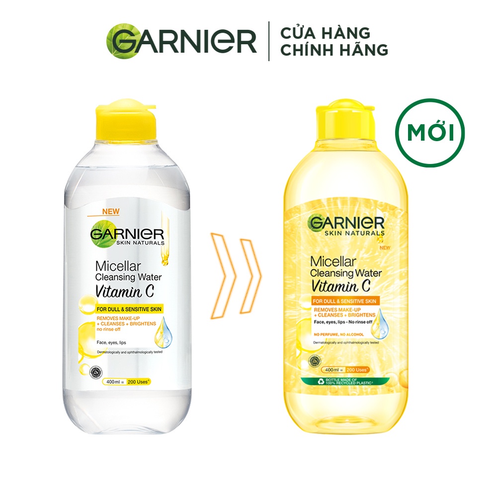 Bộ 2 nước làm sạch và tẩy trang dưỡng sáng da Garnier Micellar Water Vitamin C 400ml x 2